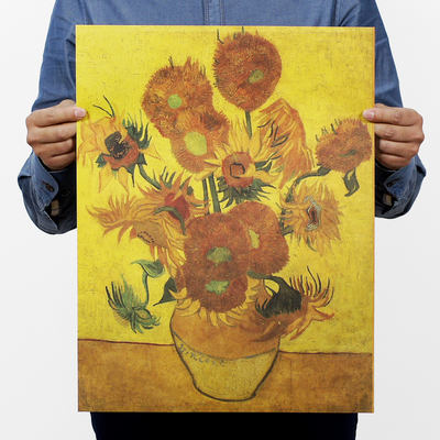 88 oil paintings by Van Gogh, Monet and Picasso, retro kraft paper poster decorative paintings, living room and bar hanging paintings