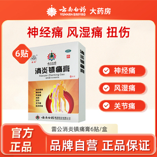 云南白药雷公消炎镇痛膏6贴/盒神经痛风湿痛扭伤关节痛肌肉疼痛