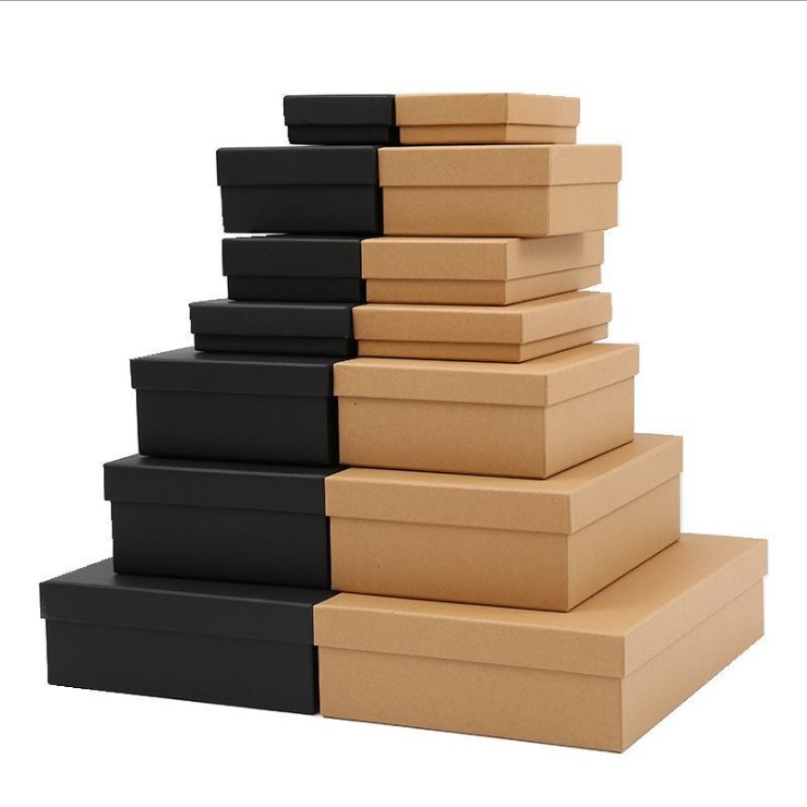 定做伴手礼黑色天地盖复古大号牛皮纸礼品盒长方形包装盒纸盒纸丝