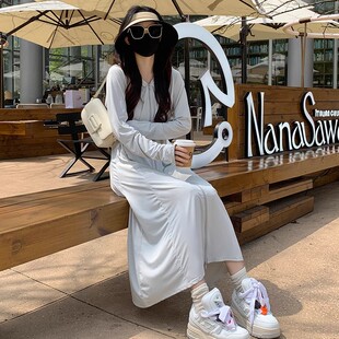 全方位原纱防晒衣帽子面罩一体女长款防紫外线全身遮阳服海边沙滩