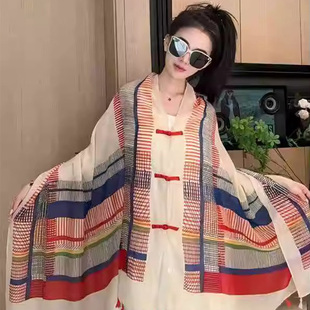 薄款 夏季 斗篷披肩女民族风防晒纱巾云南旅游外搭拍照围巾沙滩丝巾