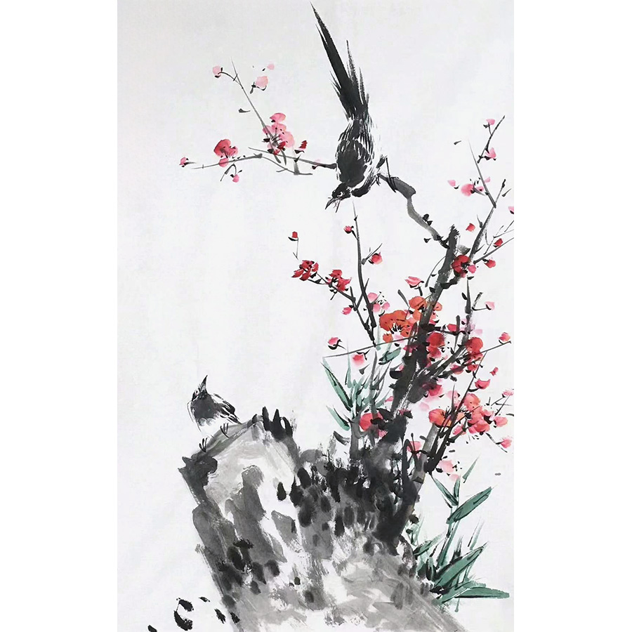 手绘定制花鸟图高清国画花鸟临摹彩色手工画梅兰竹菊图宣纸装饰画