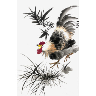 手绘大公鸡画富贵如意吉祥国画雄鸡图金鸡报晓挂画中式宣纸生肖画