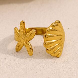 百搭欧美跨境海洋镀金开口海星18K元素手饰不锈钢热卖戒指时尚