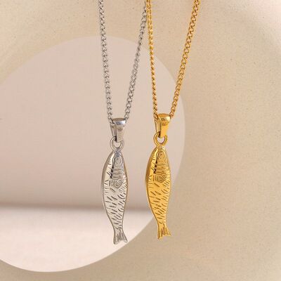 女高级感镀不锈钢项坠金鲑鱼欧美