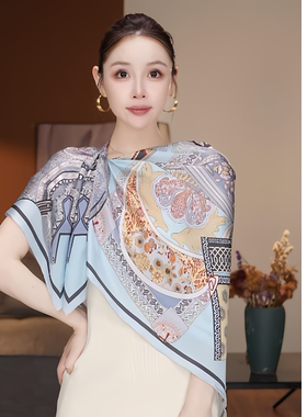 lamewaiwai神话蓝110cm真丝方巾桑蚕丝丝巾披肩2026新款礼盒装