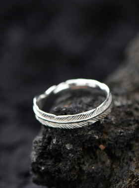 时尚简约925银羽毛戒指百搭