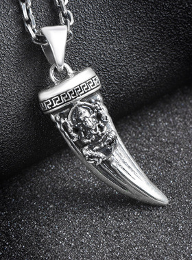 925银复古象鼻财神吊坠男款