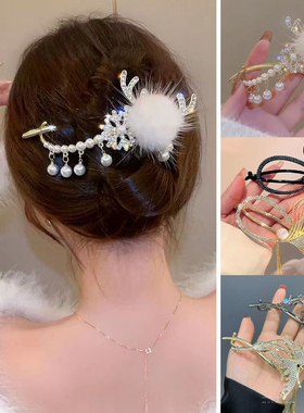 鹿角毛球扭扭夹蝴蝶发夹女后脑勺盘发一字夹抓夹气质流苏花朵发卡