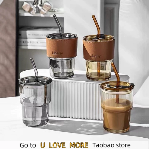 400 мл Стеклянная соломенная чашка с изоляционной крышкой может быть горячим микрофоном