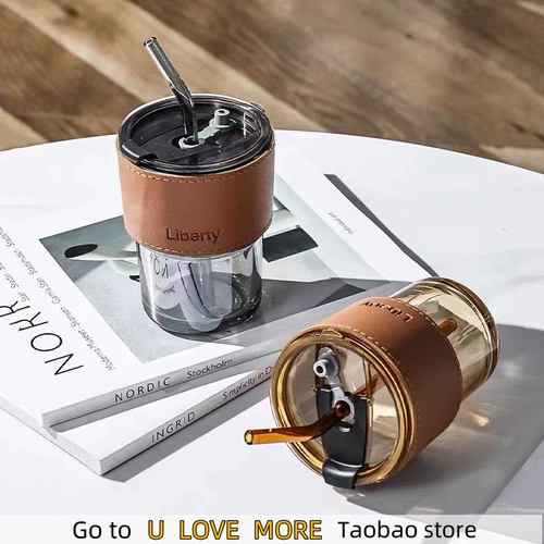 400 мл Стеклянная соломенная чашка с изоляционной крышкой может быть горячим микрофоном