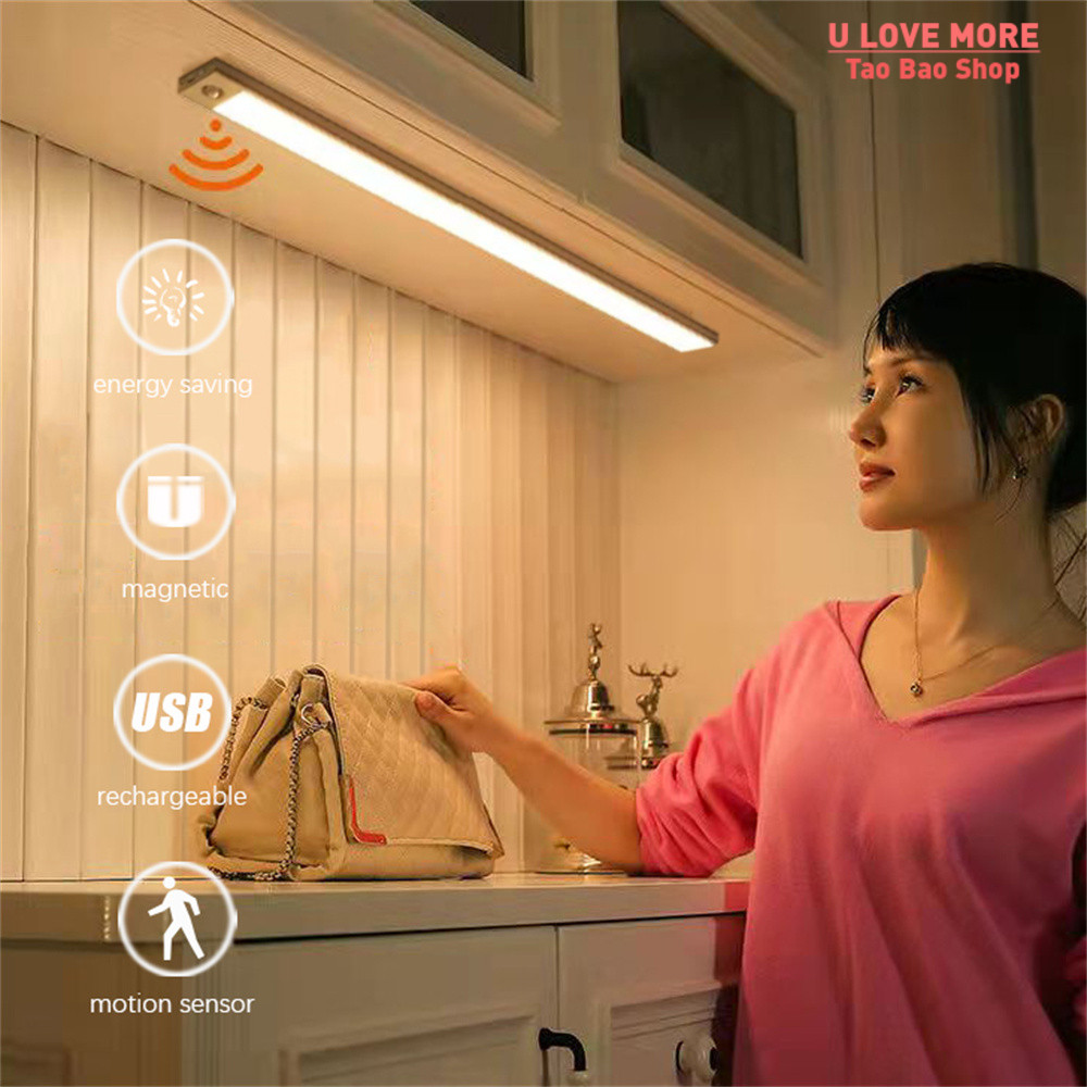Motion Sensor Cabinet Night Light LED USB Lighting Kitchen C