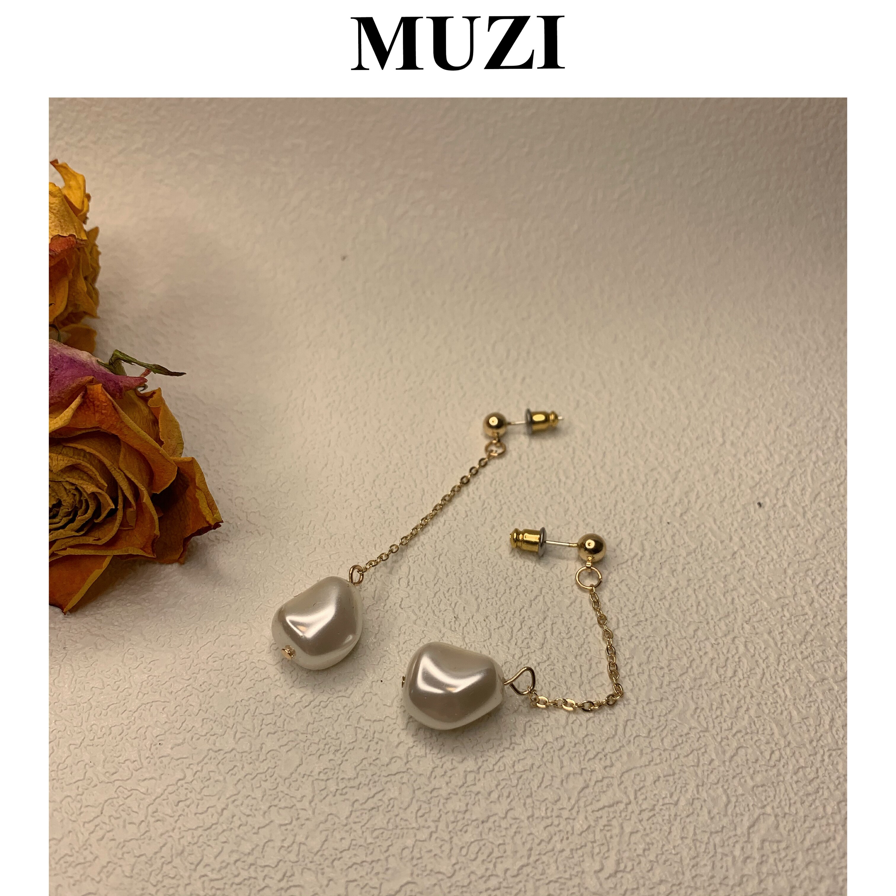 muzi vintage木子同款复古优雅法式浪漫珍珠耳饰显瘦耳钉女耳饰