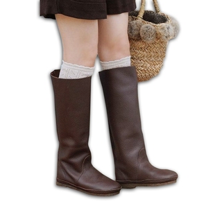 森林系真皮女高筒靴日本休闲舒适平底复古学院文艺女鞋 大小码