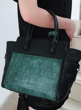 ALLGUS综古斯手提包头层皮撞色托特包配色高端女包单肩斜挎手腕包