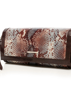 Piacere欧美名媛女手拿包大容量牛皮商务晚宴包单肩包渐变色蛇纹