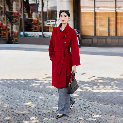 秋冬新款法式加厚双面纯羊毛大衣女中长款复古气质高级感毛呢外套