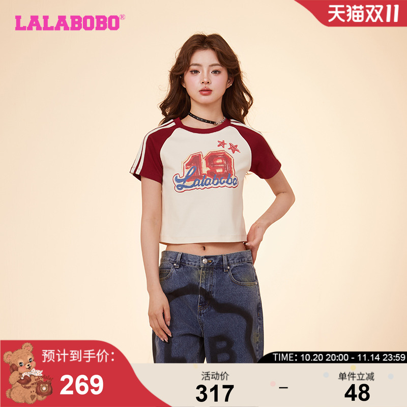 LALABOBO24春款打底衫可爱风修身字母涂鸦圆领T恤女|CBDA-WSDT13