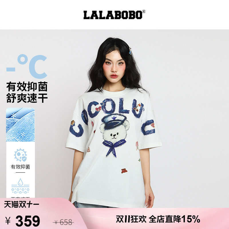 【快乐守护队】LALABOBO短袖T恤26年夏新原创校园风圆领潮流上衣