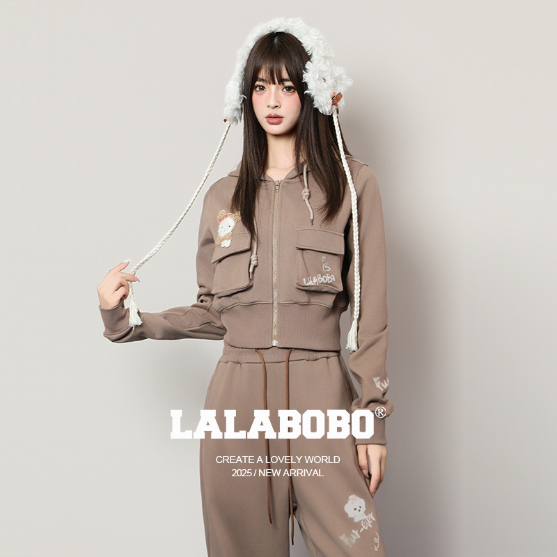 LALABOBO针织带帽针织开衫