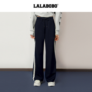 25年冬新潮原创系带条纹撞色裤 LALABOBO学院风长裤 子 商场同款