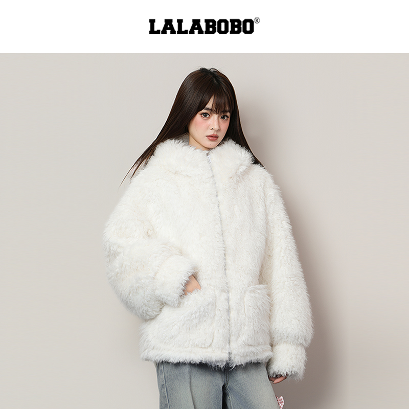 LALABOBO猫脸连帽毛绒