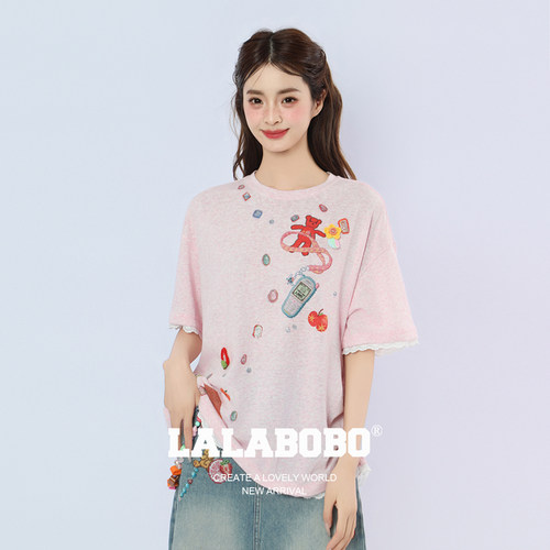 LALABOBO赵一博拼豆花边短袖T恤