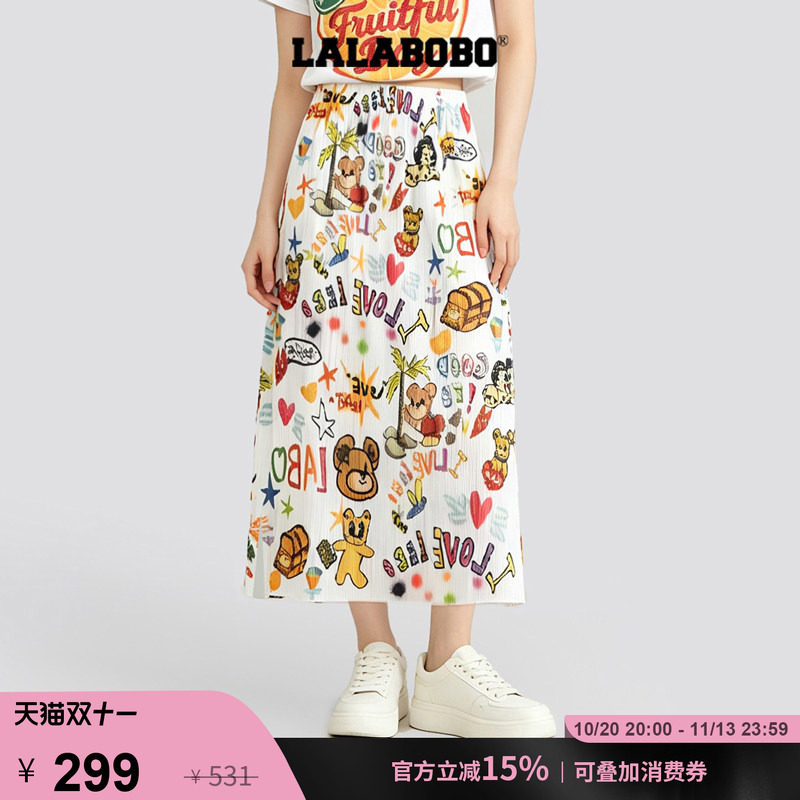 LALABOBO涂鸦梭织半身裙
