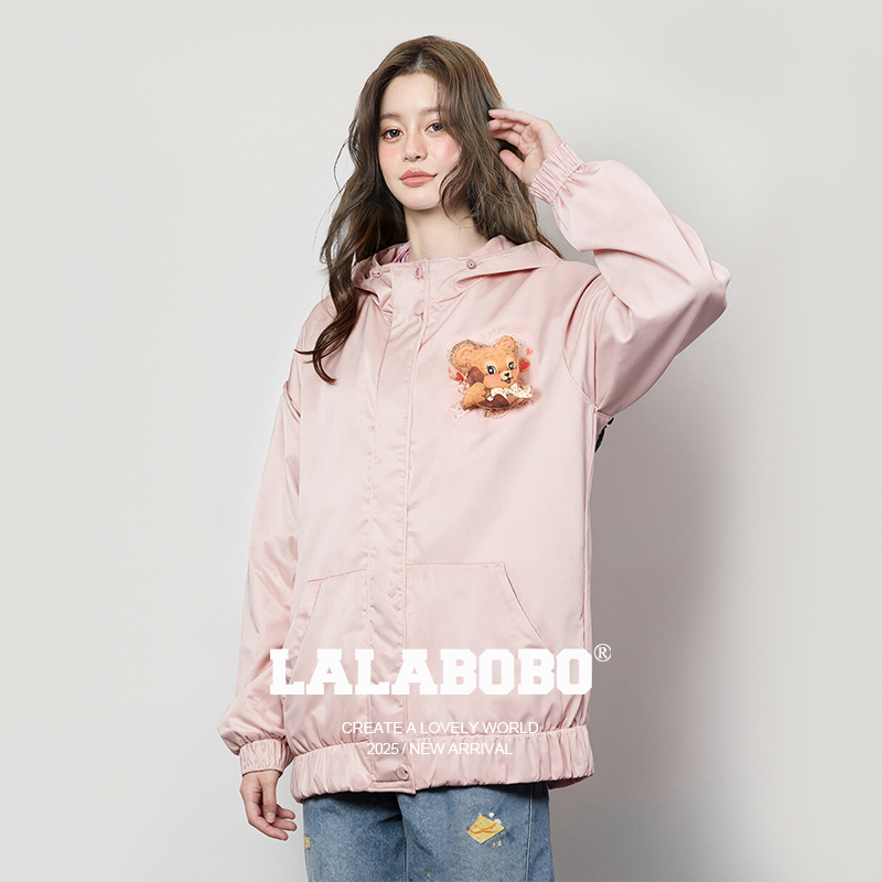 LALABOBO复古电话小熊棉夹克