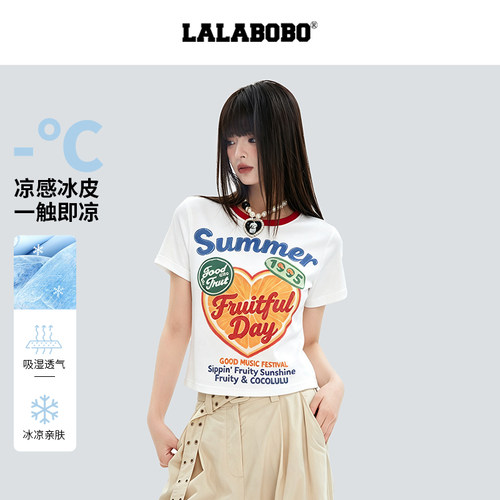 LALABOBO复古野餐大橙子短袖T
