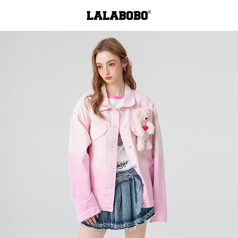 LALABOBO路晨爱心小熊牛仔夹克