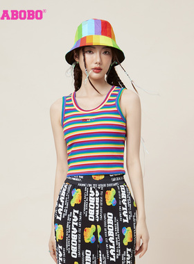 LALABOBO春季新品可爱时尚彩虹美式风字母背心女|LBCB-WSWT11