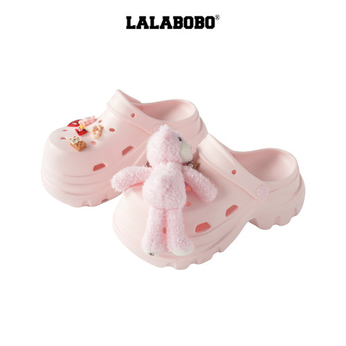 LALABOBO粉蓝小熊洞洞鞋