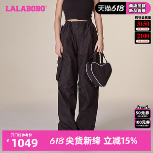 裤 LALABOBO春夏新品 女抽绳工装 LBCD 百搭阔腿梭织休闲长裤 WXZC59