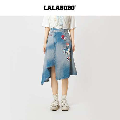 LALABOBO膝下中腰牛仔半裙