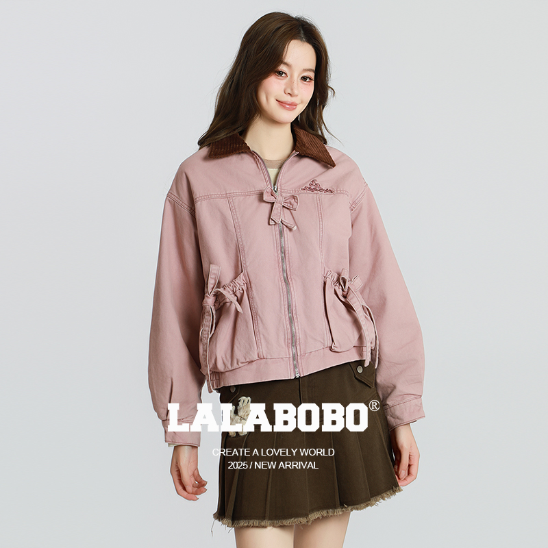 LALABOBO蝴蝶结复古小熊夹克