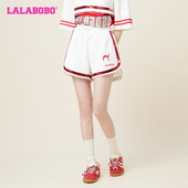 新品 女 美式 LALABOBO秋季 款 复古运动A型针织五分短裤 LBCB WXZD34