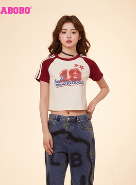 LALABOBO24春款打底衫可爱风修身字母涂鸦圆领T恤女|CBDA-WSDT13