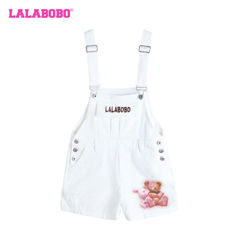 LALABOBO25春季新款复古休闲立体熊图案背带牛仔短裤|LBDB-WLZT11