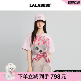 甜酷上衣 商场同款 LALABOBOT恤25年夏新款 潮原创百搭印花短袖