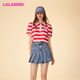 简约休闲条纹撞色欧若拉翻领T恤女LBDB LALABOBO25春季 新款 WSDT20