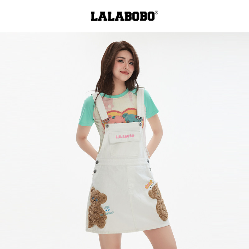 【商场同款】LALABOBO26年夏新款连衣裙女原创潮小熊印花背带裙子