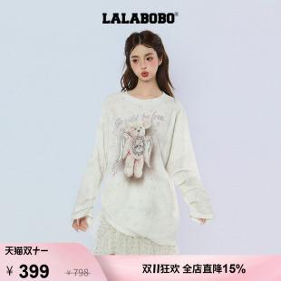 【复古天使熊】LALABOBO长袖T恤26秋新宽松高街百搭亮片上衣