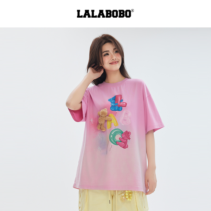 LALABOBOONER岳岳小熊气球图案T