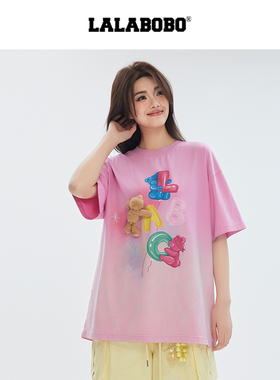 【ONER岳岳同款】LALABOBO25年T恤新款原创潮牌短袖渐变印花上衣