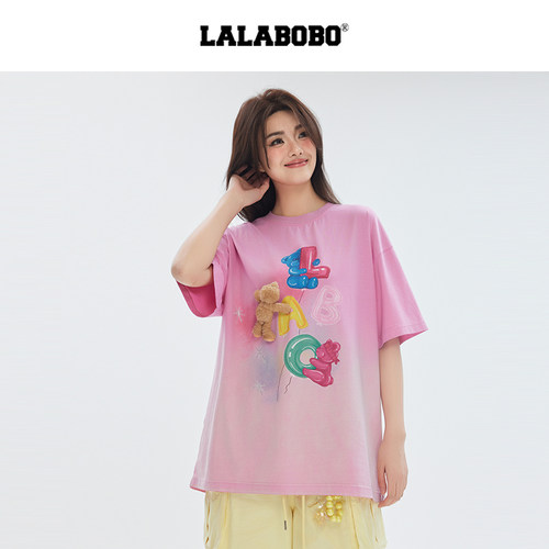 LALABOBOONER岳岳小熊气球图案T