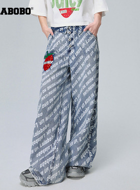 LALABOBO秋季新品时尚元宇宙水果高腰阔腿牛仔长裤女|LBCA-WXZC24