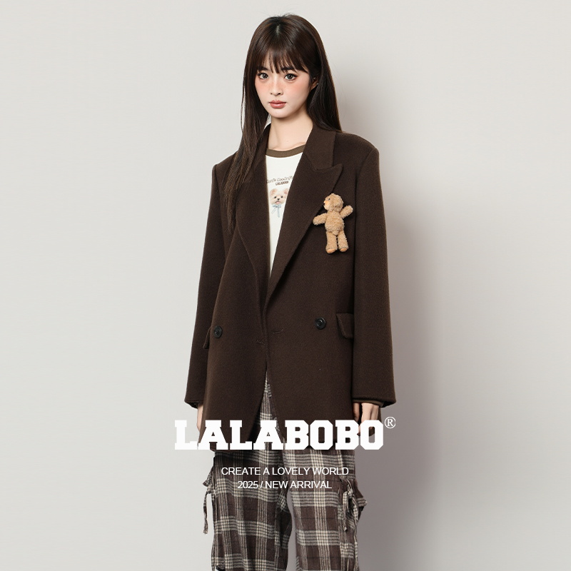 LALABOBO立体小熊呢子大衣