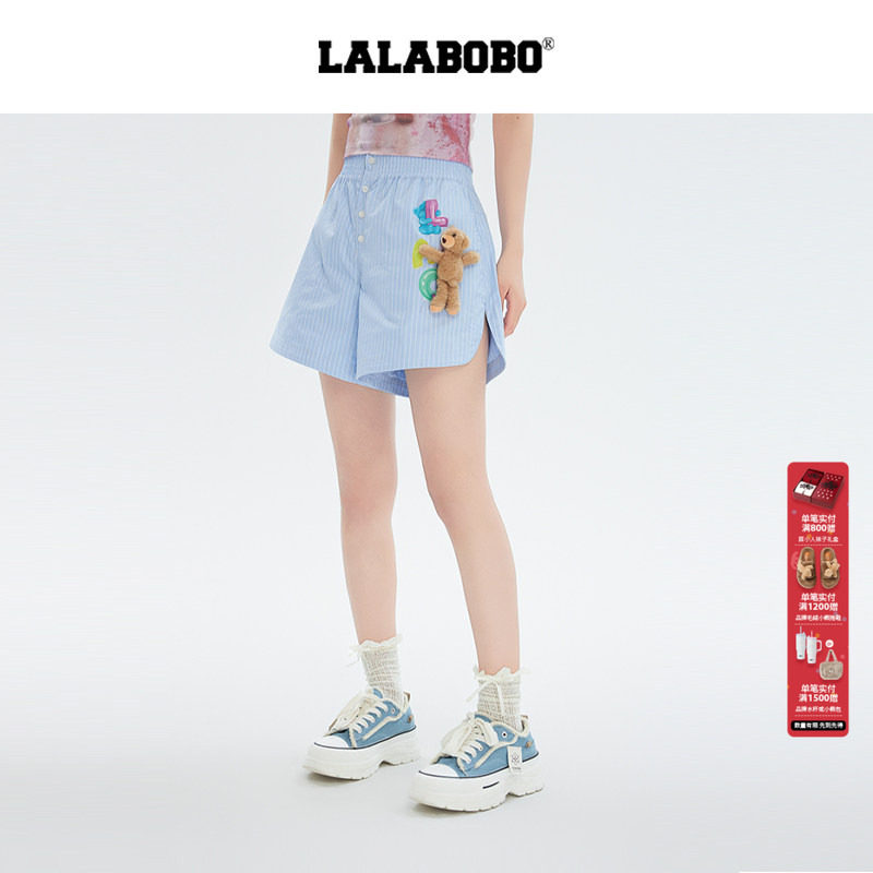 【玩偶熊系列】LALABOBO25年短裤套装夏新款女原创潮清新条纹热裤,女装/女士精品,休闲裤,淘宝优惠券,粉丝福利购,淘宝优惠卷