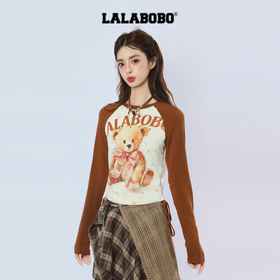 LALABOBO蝴蝶结小熊修身长袖T恤